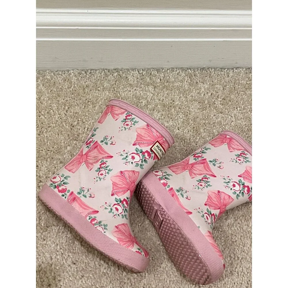 Hunter X Love Shack Fancy Boots Girls Kids Size US 7 Pink Bows - Picture 10 of 11